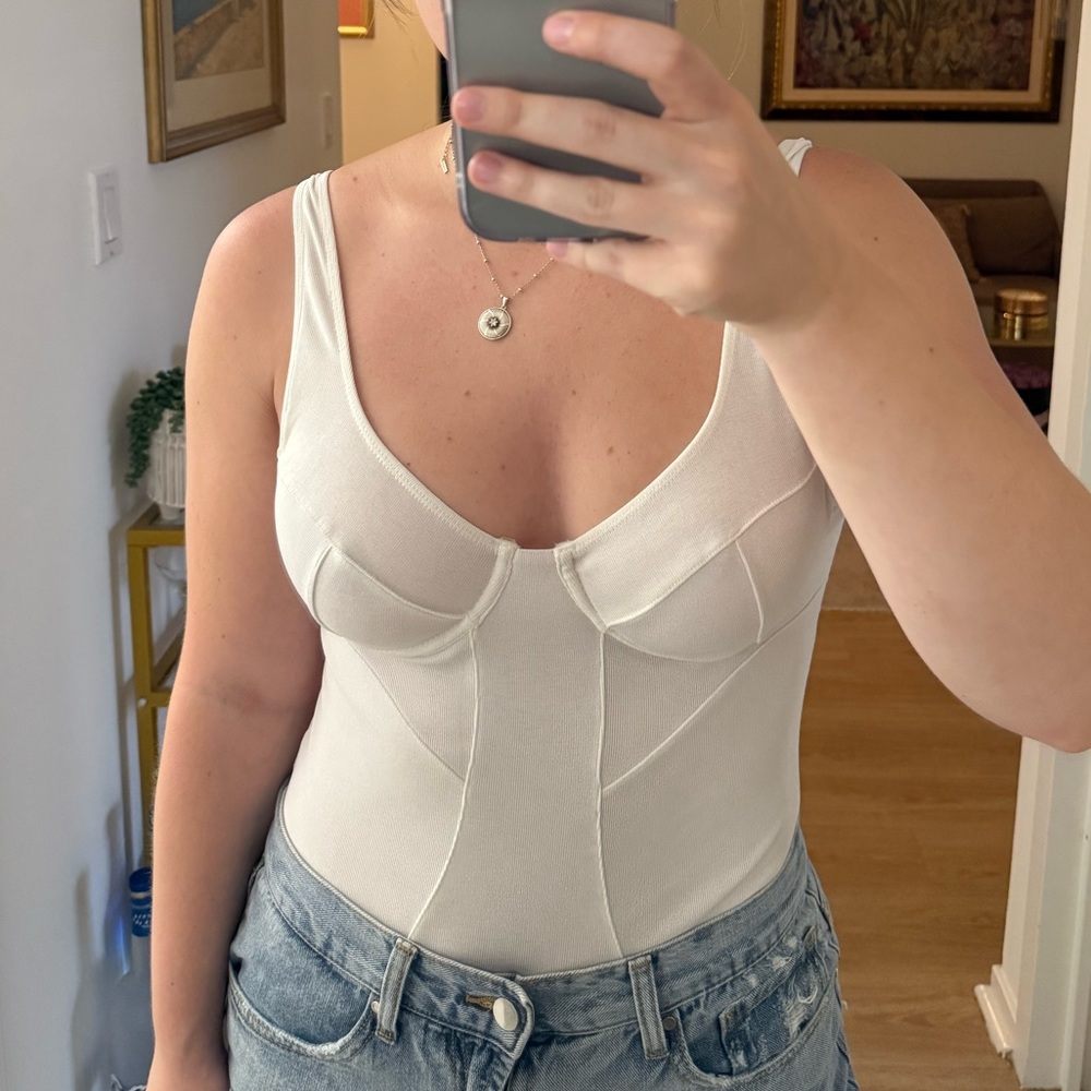 White Corset-Style Tank bodysuit